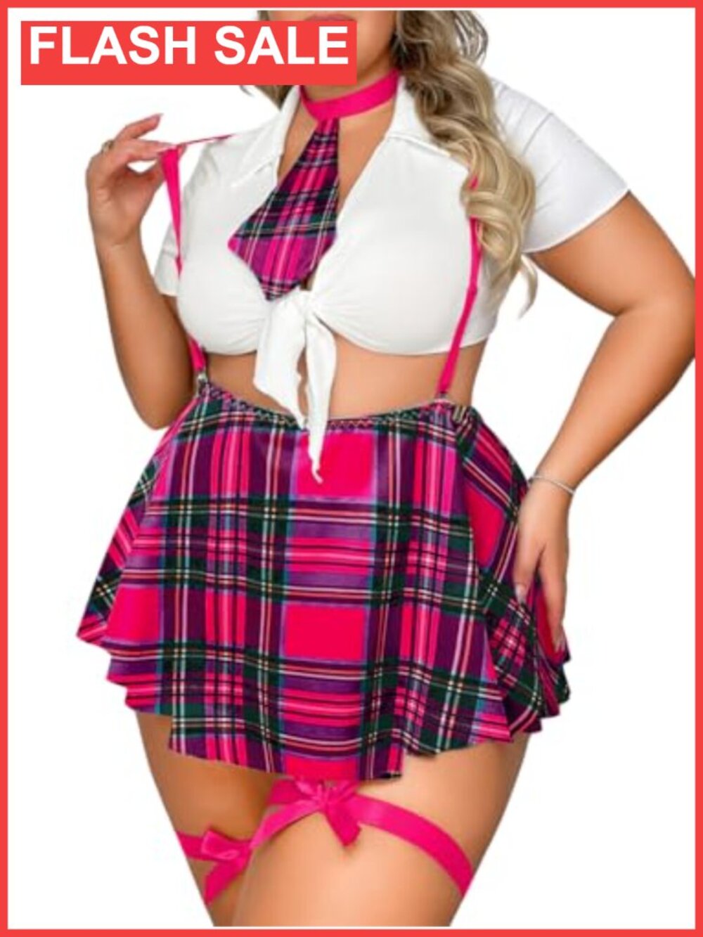 Plus Size Schoolgirl Crop Top Plaid Mini Skirt Cosplay Costume Set